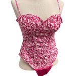 ZARA Pink White Floral Bodysuit Sweetheart Size Medium Flirty Casual Side Zip Photo 0