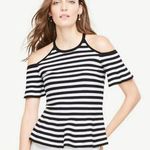 Ann Taylor Stripe Cut Out Cold Shoulder Peplum Sweater Top B&W Extra Small Photo 0