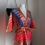 Vintage Satin Bohemian Button HouseCoat Robe, Size 16 Red Size M Photo 2