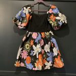 JessaKae Fairytale fireside floral puff sleeve black metallic organza Mini dress Blue Photo 1