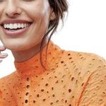 LIONESS  Eyelet Cutout High Neck Mini Dress Women's XL Orange Lace Party Cocktail Photo 1