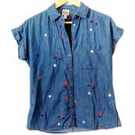 Como vintage  Embroidered Red White Blue Star Denim Button Down Shirt Size‎ Small Photo 0