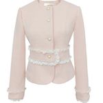 Japanese Kawaii Pastel Pink Wool White Ruffle Thick Winter Blazer Coat Jacket Size XS Photo 0