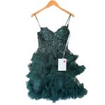 Mac Duggal  20645 Embellished Tulle Mini Dress Hunter Green Size 2 NWT‎ Photo 3