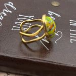 Vintage 1970s Yellow Millefiori Ring Adjustable Stainless Steel Gold Photo 3