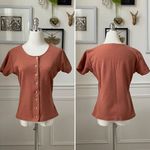 Vintage 90s MJ Carroll Terracotta Short Sleeve Button Front Shirt S Brown Photo 1