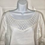 Modcloth  White Cotton Short Sleeve Blouse Puff Sleeves Daisy Print Lace M Photo 5