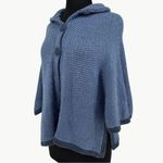 Vintage 80s Handmade Baby Alpaca Knit Cape Poncho Funnel Neck | Sz Medium | Blue Photo 2