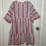 easel Striped Multicolor V-Neck Embroidered Tiered Dress with pockets | size S Photo 7