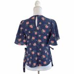 One Clothing  XS Blue Dots Floral Top Tie Side Photo 3