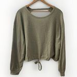 Hollister  Waffle Knit Top Women’s Small Tie Front Crop Keyhole Oversize Slouchy Photo 0