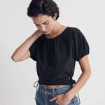 Madewell NWT  Black Embroidered Poplin Puff-Sleeve Cutout Crop Top Size XL Photo 0