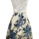 Free People  Dreamy Blue Floral Patchwork Dress Cream Appliqué Beaded Bodice XS Photo 1
