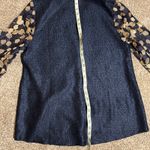 Chico’s Travelers Navy & Gold Embroidered Jacket | Size 1 Blue Size L Photo 9