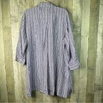 Foxcroft Size 18 Linen Purple & White Stripe Hidden Button Front Shirt Top Photo 1