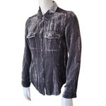 Ecru  Gray Crushed Velvet Button Down Top Photo 1