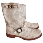 Frye  ‘Veronica’ Distressed Crackled Ivory Leather Engineer Moto Boots, Size 10 Photo 0