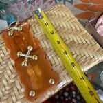 Vintage Woven Purse Bag Amber Lucite and Gold Tone Made in British Hong Kong Photo 12