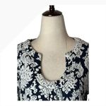 Aryeh  Dress Women Medium Navy Blue Ivory Damask Bell Sleeve Tunic Mini Boho‎ Photo 5