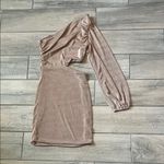 Gold Asymmetrical Puff Sleeve Cocktail Dress Photo 6