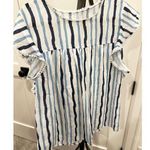 NWOT XL White Navy Blue & Cornflower Stripes Keyhole Flutter Sleeves Scallop Photo 0