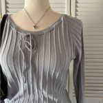 All Points by Reference Point VTG Neck Front Tie Long Sleeve Grey Top Gray Photo 2