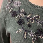 Vintage Beaded Floral Knit Sweater Green Embroidered Pullover‎ small Photo 5