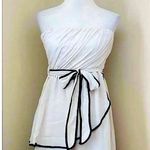 YA Los Angeles Beige Black Ruffle Trim Strapless Silk Party Dress  from ModCloth Photo 0