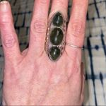 New Silver Toned 3 Green Stone Ring w/matching Earrings Jewelry Set Size 8 Photo 2