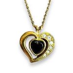 Vintage Avon Womens Heart Pedant Necklace Parure Onyx and Rhinestone Gold Black Photo 0