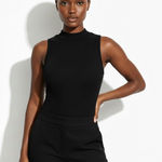 Bozzolo NWT  Ribbed Mock Neck Bodysuit Womens M Black Clean Girl Minimalist Photo 0