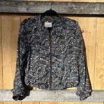 Loft Ann Taylor Size Medium Black Floral Print Full Zip Jacket Lightweight Cute Photo 0