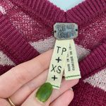 Free People  Sweater Striped Maroon Tan Oversized Womens Size XS Photo 3