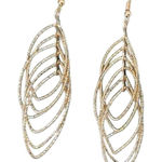 Gold Tone Layered Leaf Dangle Earrings Sparkle Glitter Glamorous Feminine New Photo 0