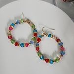 Multi Color Cut Crystal Faceted Rondelle Hoop Earrings New Red Photo 0