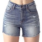 Womens Rinse Jeans Distressed High Rise Vintage Wash Denim Jean Shorts Photo 0