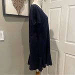 DKNY  Cotton Navy Blue Ruffle Bottom Dress With Sequin Logo Size L Photo 2