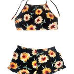 Reverse  2-Piece Coord Set Halter Crop Top Ruffle Shorts Black Yellow Size Small Photo 0