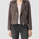 All Saints Brown Watson Sheep Leather Moto Biker Jacket Outerwear Buckle Coat 2 Photo 0