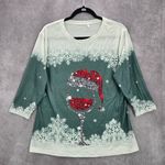 None Green Snow Flake Wine Santa Cozy Vibe Christmas Print Top Medium Photo 0