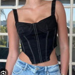 ZARA  Black Denim Corset Crop Top Size Small Photo 0