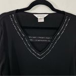 Misook  Black V-Neck‎ Rhinestone Embellished Knit Sweater Top Size MEDIUM Photo 2