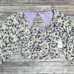 Free People Mabel Lilac Combo Purple Yellow Floral Sheer Puff Sleeve Top Large Photo 6