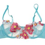 Women Lingerie Coquette Underwired Floral Embroidered Sheer Bra Size L Turquoise Blue Size L Photo 1