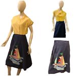 Vintage 1970s Sailboat Wrap Denim Skirt Medium Gingham Print Blue Size undefined Photo 3