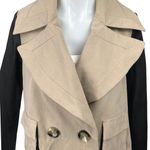 Rachel Zoe Khaki Black Leather Sleeves Double Breasted Blazer Coat Jacket Size 4 Photo 2