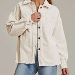 ZARA Cream Corduroy Raw Hem Shacket Photo 0