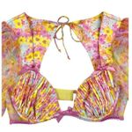 For Love & Lemons  - Floral Puff Sleeve Open Back Crop Top in Pink & Yellow Photo 1