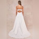 Lulus Exceptional Passion White Satin Cutout Maxi Wedding Dress W/ Pockets Sz M Photo 1