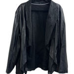  Elie Tahari Drape Open Front Black Faux Leather Moto Jacket Photo 0